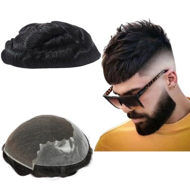 Mprosthesis Hair Men's Toupee European Virgin Human Hair Wigs, Curly Wave, 8x10
