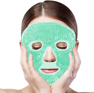 Hot and Cold Face Mask, Flexible Full Face Gel Ice Pad, Reusable Spa Compress Facial Pack for Migraine Relief, Puffy Eyes &amp; Relaxation, Sleeping Face Mask, Green