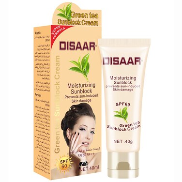 Sunblock Cream Refreshing Sunscreen Face Neck Arms Skin Damage SPF 60/90 PA++ UVA/UVB Protection 40ml/1.35fl.oz (SPF 60 Green Tea Sunblock Cream)
