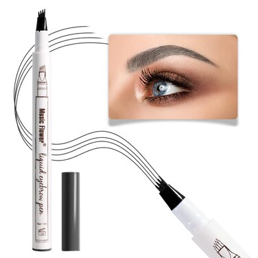 Eyebrow Pen, Liquid Eyebrow Pen, Waterproof Brow Pencil with Micro-Fork Tip, Smudgeproof Long Lasting Fine Sketch Microblading Pen-Dark grey