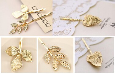 yueton 3 Pairs Athena Olive Branch Leaves Barrettes Bobby Pin Hair Clips Bride Headwear Edge Clip Clamps (1+3+5 Leaves)