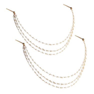 yueton 2pcs Fashion Ladies Artificial Pearl Tassel Chain Clips Barrettes Headband Hair Clips Clamp Headwear Edge Clips Bobby Pins