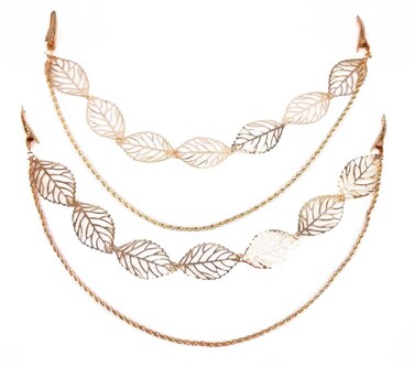 yueton 2pcs Fashion Ladies Hollow Out Leaves Gold Chain Alligator Clips Barrettes Bobby Pin Hair Clips Bride Headwear Edge Clip Clamps Headbands