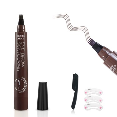 Eyebrow Tattoo Pen, Eyebrow Pencil Dark Brown - Waterproof Microblade Brow Pen, Eyebrow Tattoo Pen with a Micro-Fork Tip - Natural Looking Eyebrows Effortlessly with Gift