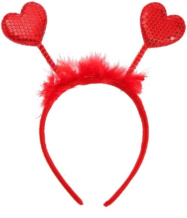 Headband Red Heart Hair Band Glitter Sequins Love Heart Design with Fluff Headbands for Women Valentines Day Festivals Party Hair Decoration Accessories