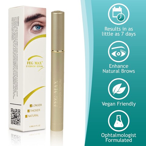 FEG Max Eyebrow Enhancer Growth Treatment Serum   Eyebrow Enhancing Serum to Help Lengthen and Thicken Eyebrows   Non-irritating Brow Serum   6ml