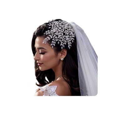 Wedding Rhinestone Hair Piece Leaf Bride Side Headpieces Crystal Hair Accessories for Brides and Bridesmaids (Silver)