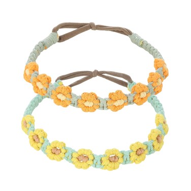 Crochet Headbands Daisy Flower Headband Elastic Macrame Boho Braided Headbands Handmade Headwrap Hair Accessories for Women Girls Wedding Festivals Photo Props (Yellow, 2.4cm)