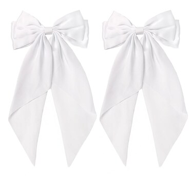 White Hair Bow for Women,2pcs Big White Bow for Hair,Large Satin Hair Bows for Girls Long Tail Bow Hair Clips Barrette Ribbons Ponytail Hair Accessories Birthday Gifts