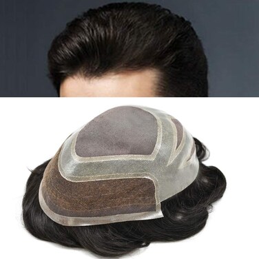 Durable Hair System for Men French Lace Front Mens Toupee Hairpieces Natural Hairline Fine Mono Hair Toupee for Men 8"x10" 120% Light to Medium Density (#1B Off Black or Natural Black, 10"*8")