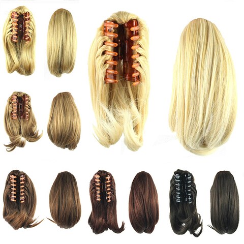 KUKISHOP 10&quot; Ponytail Hair Extension Short Straight Claw Clip in Ponytail Extensions Synthetic Wig Hairpiece for Girls Ladys Women 4010