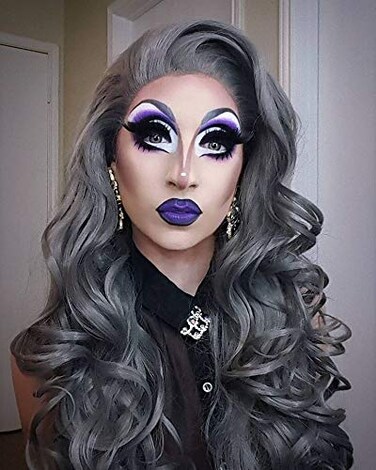 iwonawig Iewig Long Wavy Half Hand Tied Heat Friendly Wig Synthetic Lace Front Gray Wig