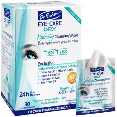 Dr. Fischer Tea Tree Eyelid Wipes: Hypoallergenic Eye Wipes for Dry, Red, Allergy Eyes. Long-Lasting Relief for Computer Vision &amp; Tired Eyes. Effective Makeup Remover for Sensitive Skin.