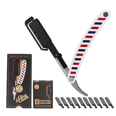 Patented Straight Edge Razors for Men, Close Shaving Razor for Beard with 11 Disposable Blades, Easy to Use and Replace Single Edge Razor Blades, Professional and Home Use (White Barber)