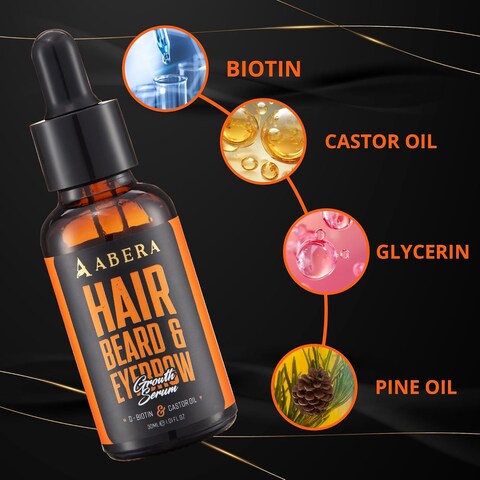 Abera Hair Growth Serum - Natural Regrowth Treatment for Hair &amp; Beard with Biotin &amp; Castor Oil, Economy Combo (3 Serums + Gift)