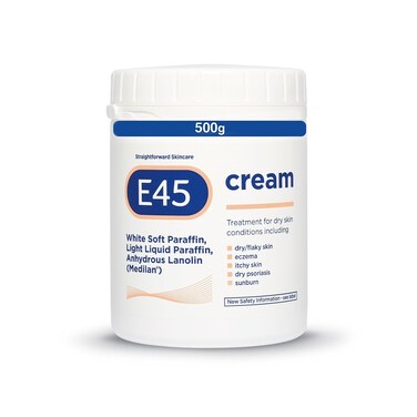 E45 Cream 500 g Tub &ndash; Moisturiser for Dry Skin and Sensitive Skin - Emollient Body Cream to Soothe Dry and Irritated Skin - Itchy Skin, Eczema Cream - Perfume-Free Face Cream and Non-Greasy Hand Cream