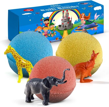 3 Handmade Bath Bombs for Kids with Wild Animals Toys Inside for Boys and Girls &ndash; Big Size Toys Natural and Safe Bath Fizzies - Great Gift Set for Boys and Girls