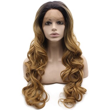 Mxangel Long Black Roots Blonde Ombre Hand Tied Ombre Synthetic Wig Lace Front Heat Resistant Fiber Hair