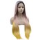Mxangel Long Straight Ombre Pink Yellow Half Hand Tied Glueless Synthetic Lace front Wig Heat Friendly Fiber
