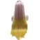Mxangel Long Straight Ombre Pink Yellow Half Hand Tied Glueless Synthetic Lace front Wig Heat Friendly Fiber