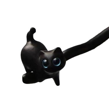 Antique Cat Hairpin Chinese Style Hair Stick Wood Hair Pin Sticks for Taking Photo Hair Styling Accessories Headwear, Black