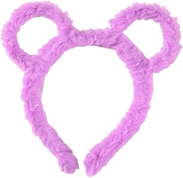 Women Winter Thick Plush Headband Round Bear Ears Makeup Hair Hoop Bandana Purple