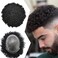 Afro Toupee For Black Men Hair Units PU Injection Black Men Toupees Brazilian Kinky Curly Hair Replacement Unit For African American Men Hairpieces 8X10 6MM Afro Wave #1 Jet Black