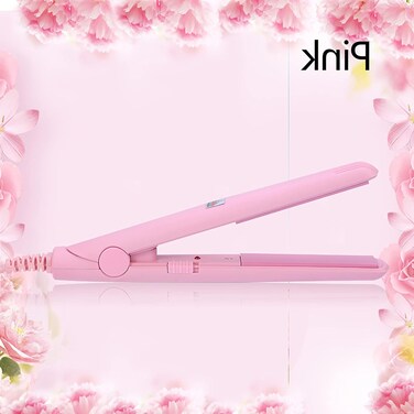 Flat Iron Curler, 2.8 X 0.7Inch Mini Simple Hair Straightener, for Curly Hair Straight Hair(pink, European plug)