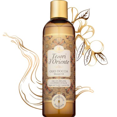 Tesori d'Oriente Bath Oil, Shower Oil Body Wash, Cleansing Oil for Women-8.45 fl oz [Made in Italy]-(Argan Oil &amp; Sweet Cyprus)