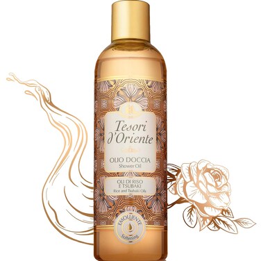 Tesori d'Oriente Bath Oil, Shower Oil Body Wash, Cleansing Oil for Women, with Rice &amp; Tsubaki Oil-8.45 fl oz [Made in Italy]-(Rice &amp; Tsubaki Oil)
