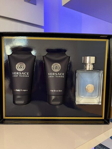 Versace Pour Homme for Men - 3 Pc Gift Set 1.7oz EDT Spray, 1.7oz Hair and Body Shampoo, 1.7oz After Shave Balm