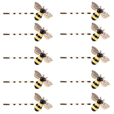 10 Pcs Metal Cute Honeybee Hairpins Rhinestone Bee Hair Clips Hair Side Clip Barrette Bobby Pin Hair Accessories for Women Girls (Yellow)