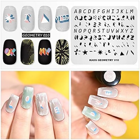 Nail Stamping Plate Fashion Geometry Words Letters Stars Patterns Theme Multi-Pattern Stamp Print Image Stamp Template Nail Art for Nail Design