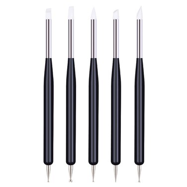 5pcs Nail Art Dotting Tools Pen Dual Head UV Gel Carving Pen Nail Silicone Brushes Set Pottery Clay Sculpting Tools Modeling Painting Drawing Tool DIY Art Craft (Black)