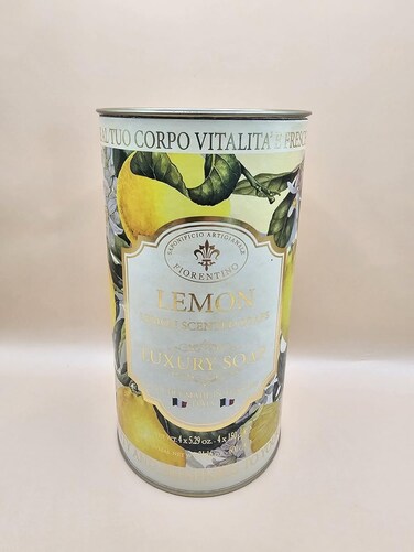 Lemon Scented Luxury Soap, 4 Round Bars, 5.29 Oz Each, Made in Italy