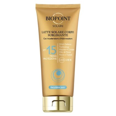 Biopoint Solaire Sublimating Body Sun Milk SPF15 Medium Protection 200 ml (6.7 Fl Oz), 1 unit - Made in Italy [italian import]