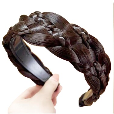 Headband 5 Strands Synthetic Hair Plaited Headband Braid Braided With Teeth Hair Band Beauty accessory Stretch Braid Headbands Hairpiece for Women (Dark brown-Style 2)