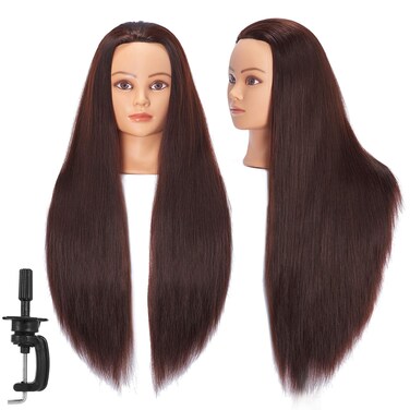 Mannequin Head 26"-28" Training Head Synthetic Fiber Cosmetology Doll Head Styling Head Hair Braiding Head Hairdresser Training Model Practice Head Hair Mannequin With Free Clamp 7E6606LB0420