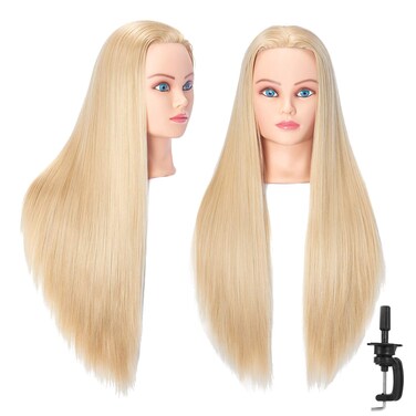 Mannequin Head 26-28" Synthetic Fiber Manikin Head Hairdresser Styling Training Head Training Model Cosmetology Doll Head Hair for Practice Cutting with Free Clamp Stand 7E6606W6132720