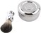 Men's Shaving Brush Set, Professional Men Shaving Tool Kit Alloy Shaving Soap Mug Bowl with Lid + Silver Handle Faux Hair Brush Men Shave Tool Kit