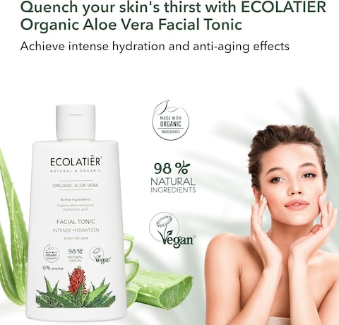Toner for Face with Organic Aloe Vera &ndash; Intense Hydration, Vegan, 98% Natural, Moisturizing &amp; Soothing for Sensitive Skin, Gentle Daily Use, Tones &amp; Softens, 8.5 Fl Oz / 250ml