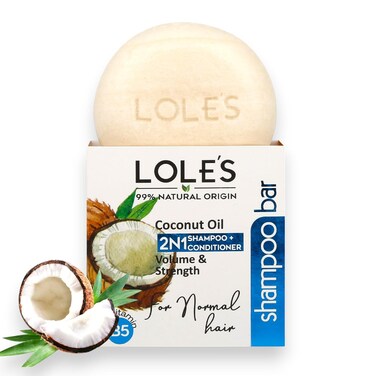 LOLE'S Shampoo Bar and Conditioner, 2in1 with Coconut Oil for Normal Hair, Volume &amp; Strength, 99% Natural Origin, Sustainably Sourced, 3.5Oz