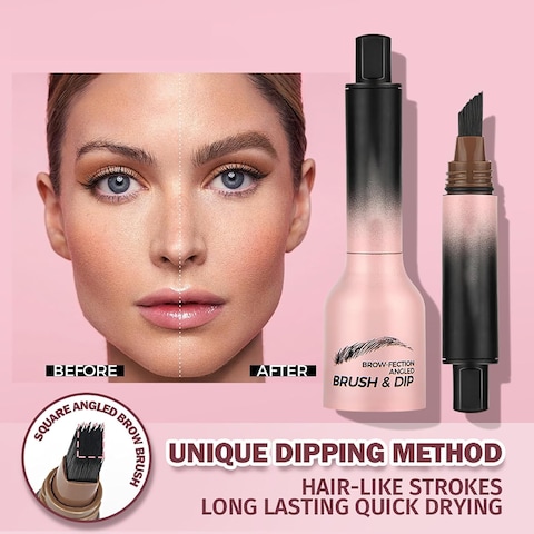 Brow Fection Angled Brush &amp; Dip, Liquid Eyebrow Brush, Hair-Like Strokes Brow Pencil Waterproof Multi-Functional Non-Smudging Pressed Wild Eyebrow Pencil (#02 taupe)