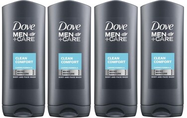 Dove Men Care Body and Face Wash, Hydrating Clean Comfort, 250 ml (8.5 fl oz), Value Bundle - Pack of 4