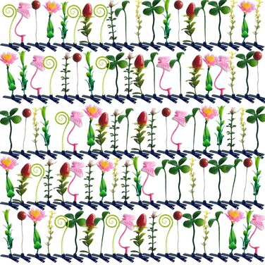 100 pcs Bean Sprout Hair Clip Funny Barrette Headwear Plant Hairpins Mixed Style Little Grass Flower Butterfly Mushroom Hair Accessories for Girls Women Party Scool Home