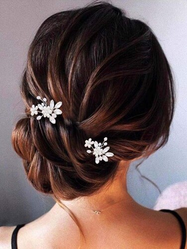 Unsutuo Bride Wedding Hair Pins Silver Crystal Bridal Hair Accessories Pearl Flower Hair Pieces for Women and Girls(Pack of 2) (Silver)