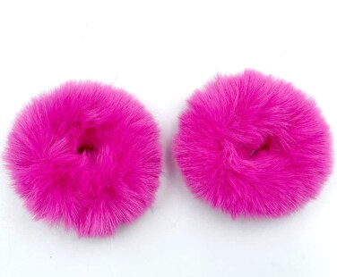 Faux Fur Hair Scrunchies, Pom Pom Hair Tie Furry Hair Bands with Faux Rabbit Fur Fluffy Elastic Hair Bobbles Ponytail Holders Women Hair Accessories