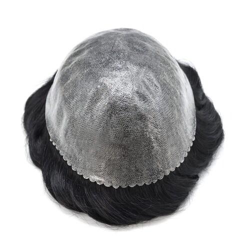 Toupee for Men Hair System Replacement Injected Poly Skin Mens Hairpiece Durable PU Wig for Men (8&quot;X10&quot;, #1 Jet Black-110% Light to Medium Density)
