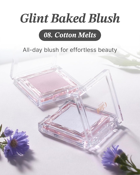 Glint Baked Blush (Cotton Melts, 0.08oz) - Long-Lasting, All-Day Face Blush Powder for a Natural Look. Korean Skin Care, Korean Makeup. Blendable Color for Eyes, Cheeks &amp; Body.