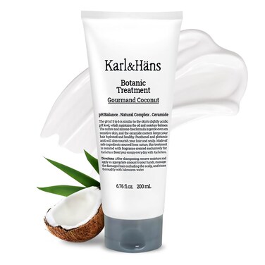 Karl&amp;Hans Botanic Gourmand Coconut Conditioner Hair Treatment - Organic, Silicone-Free, Moisturizing with Ceramide, Coconut Oil &amp; Natural Extracts for All, Dry, Damaged, Frizzy Hair, 6.76 fl oz